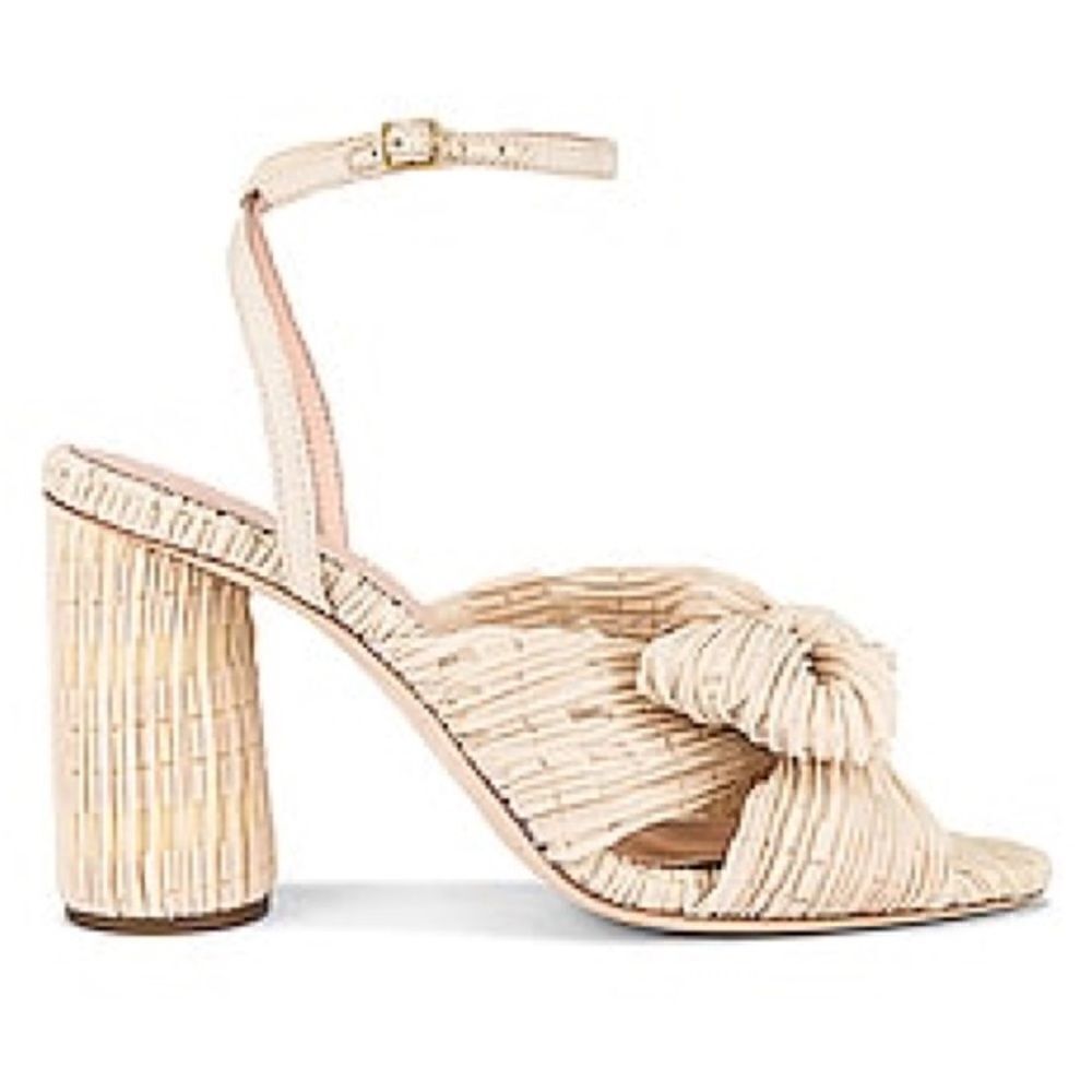 Loefflerrandall Camelliapleated Knot Heeledsandalincreamplaid